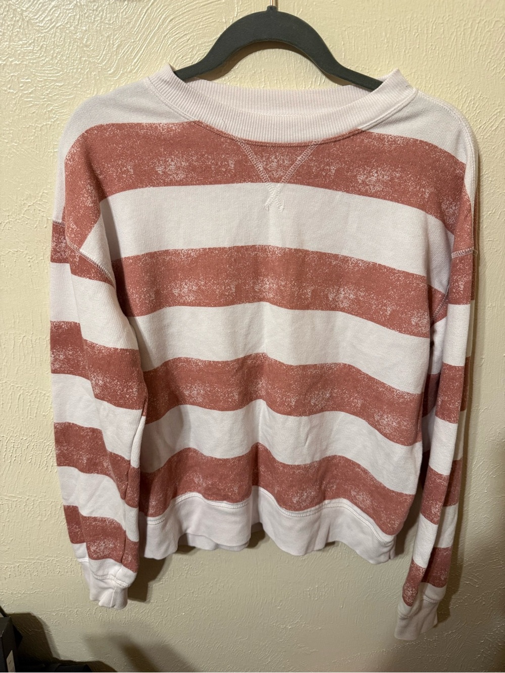 SO Striped Crewneck Sweater - White & Dusty Rose